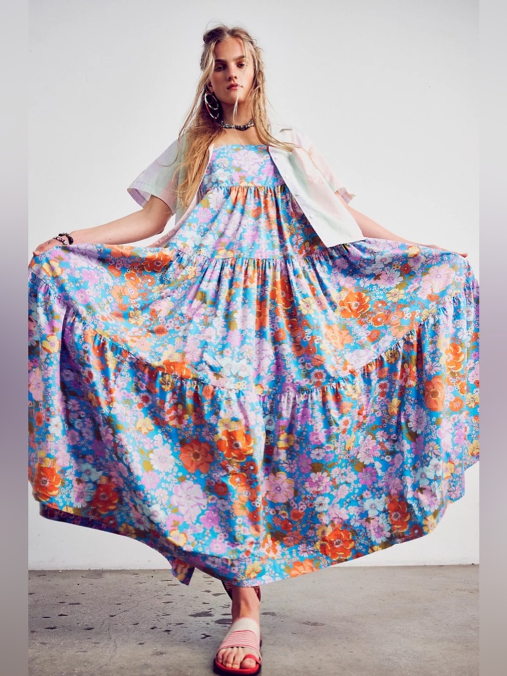 Free People Park Slope Maxi Dress Bluebell Combo Floral Size XS - Picture 8 of 8